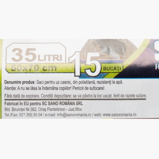 Saci menajeri super rezistenți 35l, albastru, 15 buc