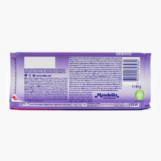 Ciocolată amăruie cu lapte și zmeură DarkMilk 85g