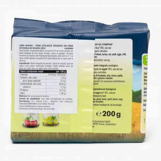 Pâine ecologică crocantă din făină integrală de secară, 200g