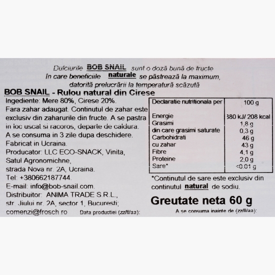 Rulouri naturale din mere și cireșe, fără zahăr adăugat 60g