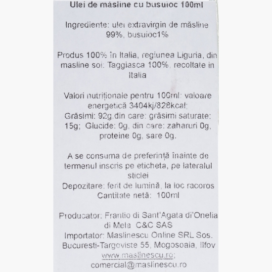 Măslinescu - Ulei de măsline extravirgin aromatizat cu busuioc 100ml
