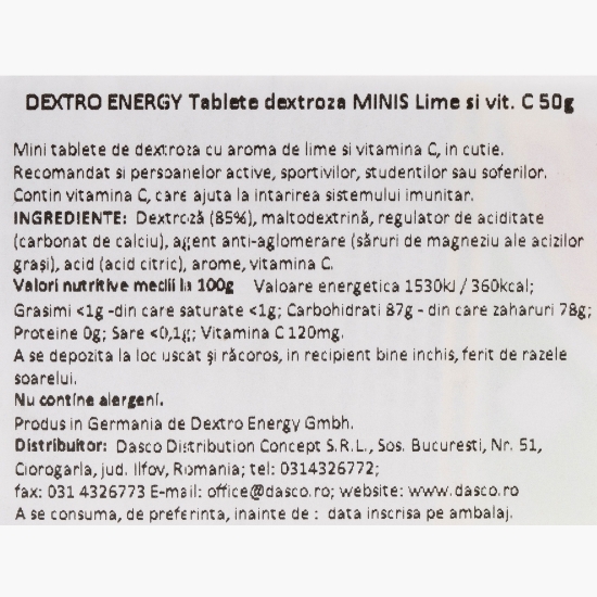 Tablete dextroză Minis lime 50g