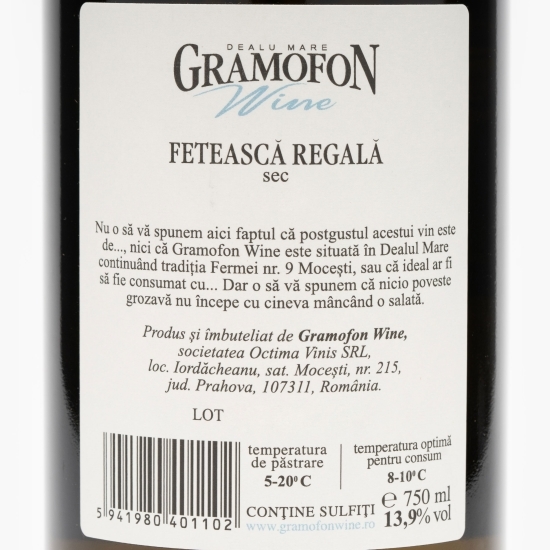 Vin alb sec Fetească Regală, 13.9%, 0.75l