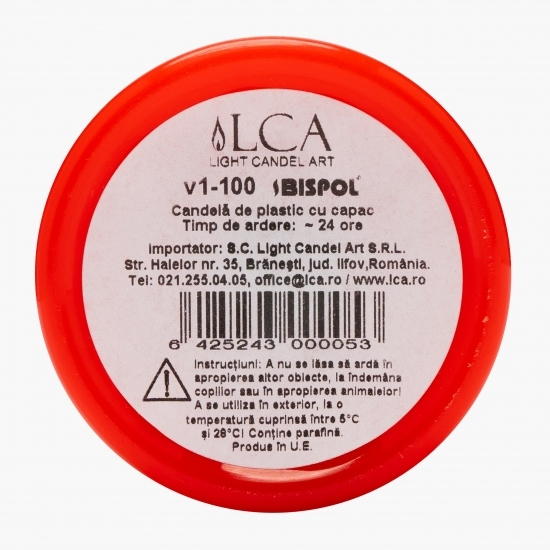 Candelă cu capac, roșu - 24 ore