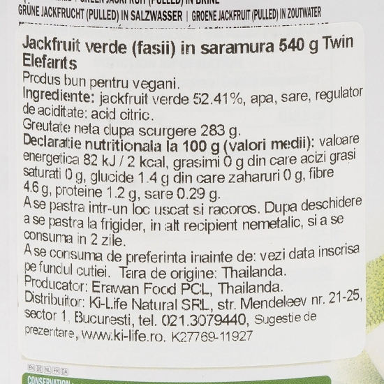 Jackfruit verde fâșii în saramură 540g