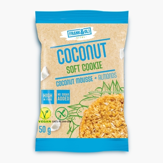 Cookie vegan Soft cu nucă de cocos și migdale, fără zahăr 50g