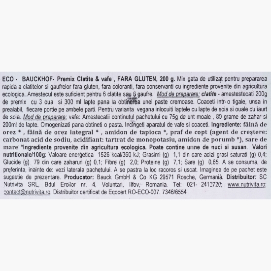 Mix clătite și gaufre fără gluten, eco, 200g