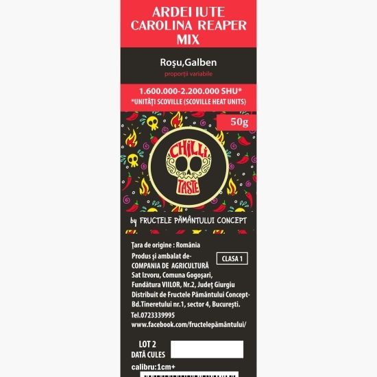Ardei iute mix Carolina Reaper România 50g, 1.600.000-2.200.000 SHU