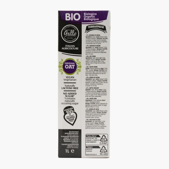 Băutură vegetală eco din ovăz integral (fără zahăr) 1l
