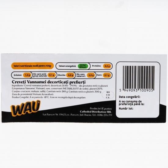 Creveți Vannamei decorticați prefierți 31/40, 300g