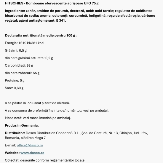 Bomboane efervescente acrișoare UFO, 75g