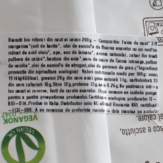 Biscuiți eco rotunzi din năut și cacao 200g