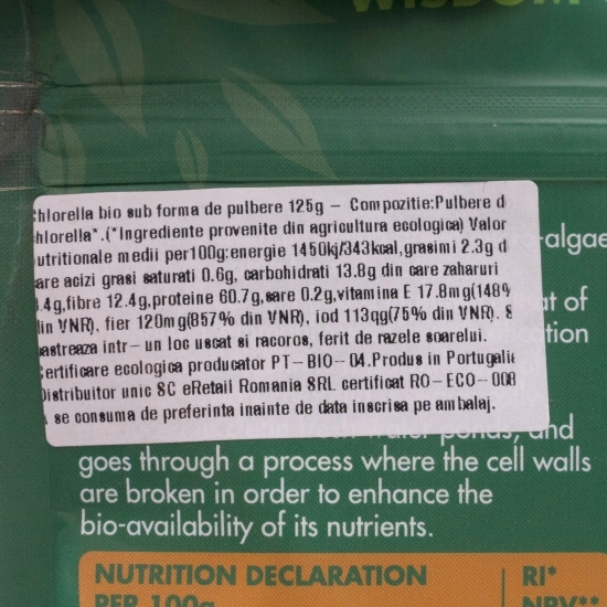 Chlorella eco sub formă de pulbere 125g
