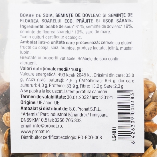 Mix ecologic semințe crocante de soia, floarea-soarelui și dovleac 50g