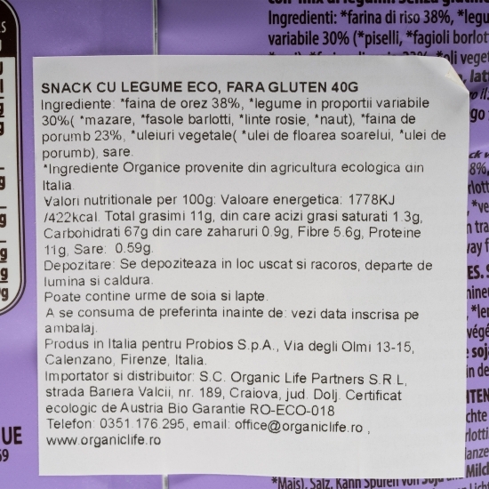 Snack cu legume eco, fără gluten 40g