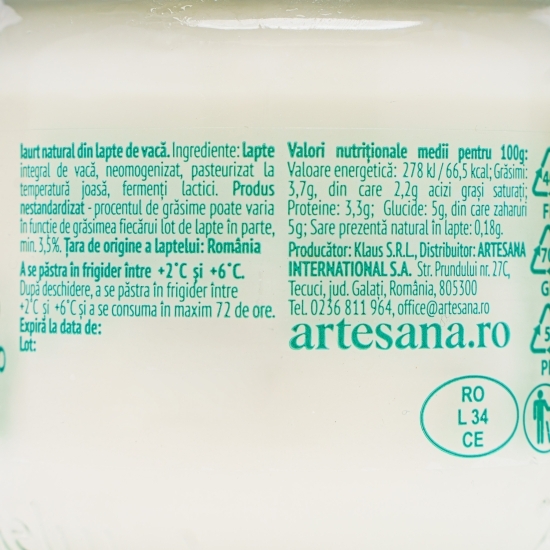 Iaurt natural din lapte de vacă 160g