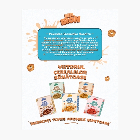 Cereale vegane cu aromă de cocos, cu 30% proteină, fără zahăr, low carb, fără gluten 250g