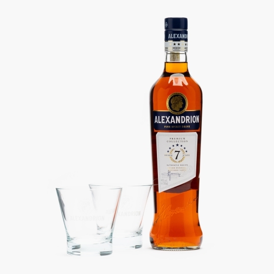 Brandy 7*, 40% alc., 0.7l + 2 pahare