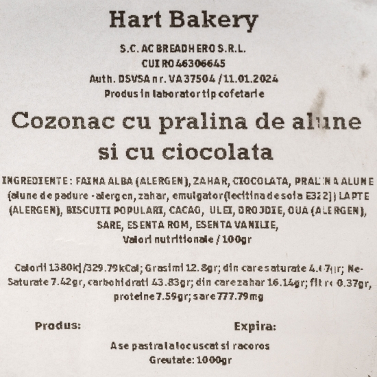 Cozonac cu pralină și cremă nocciola, 1kg