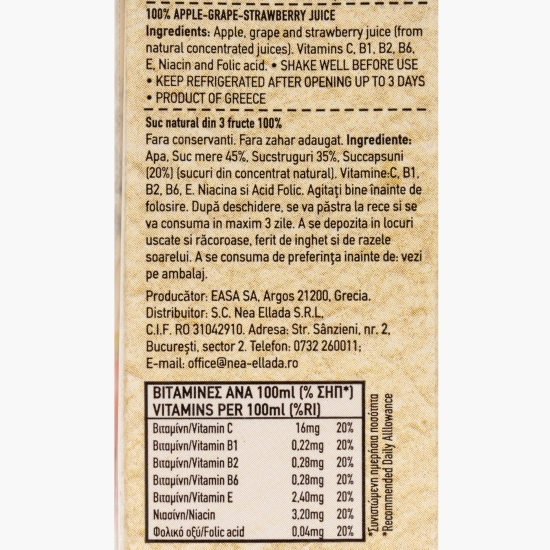 Suc din 3 fructe 100%, 0.25l