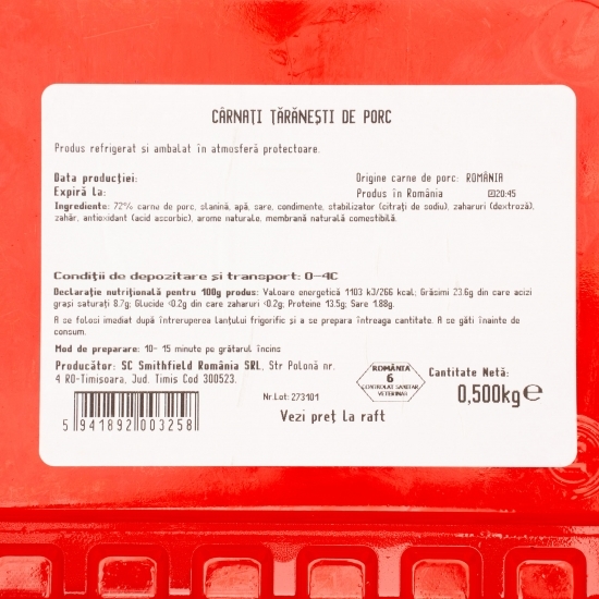 Cârnați țărănești de porc 500g