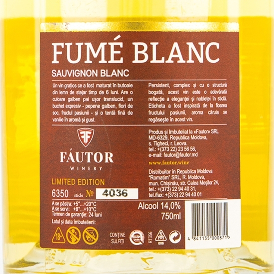 Vin alb sec Fume Sauvignon Blanc, 14%, 0.75l