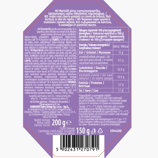 Ardei cherry umpluți cu brânză proaspătă fără lactoză 200g