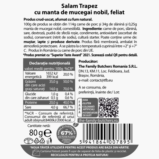 Salam Trapez cu manta de mucegai nobil, feliat 80g
