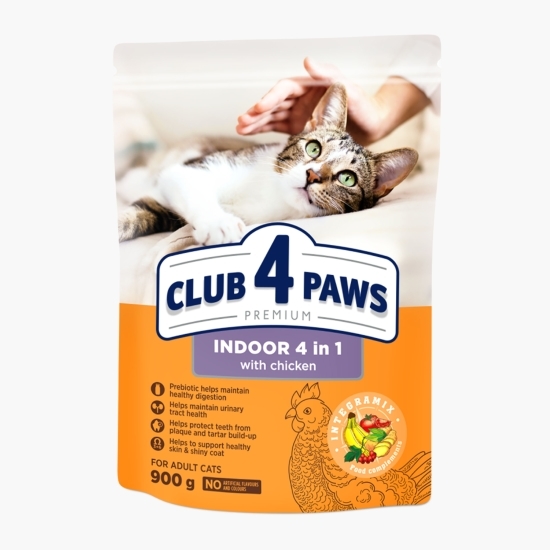 Hrană uscată pentru pisici de interior, 4-în-1, cu pui, 900g