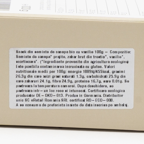 Snack din semințe de cânepă eco cu vanilie 100g