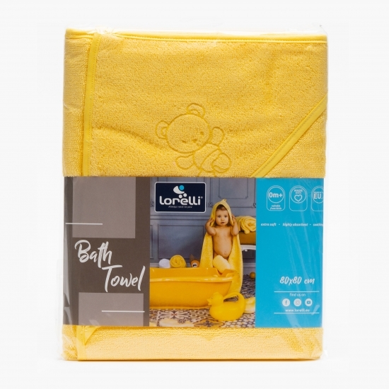 Prosop bebe cu glugă galben, +0 luni, 80x80 cm