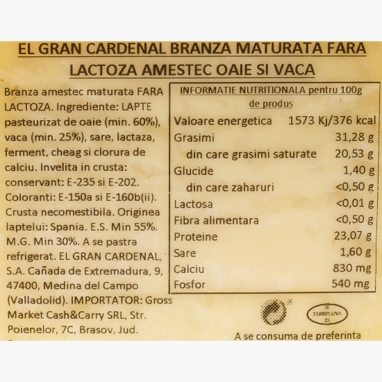 Brânză maturată amestec oaie și vacă, fără lactoză 250g