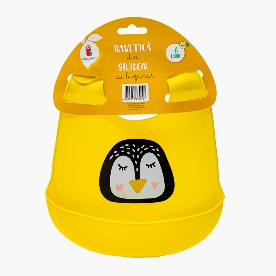 Bavețică din silicon cu buzunar - pinguin, +6 luni