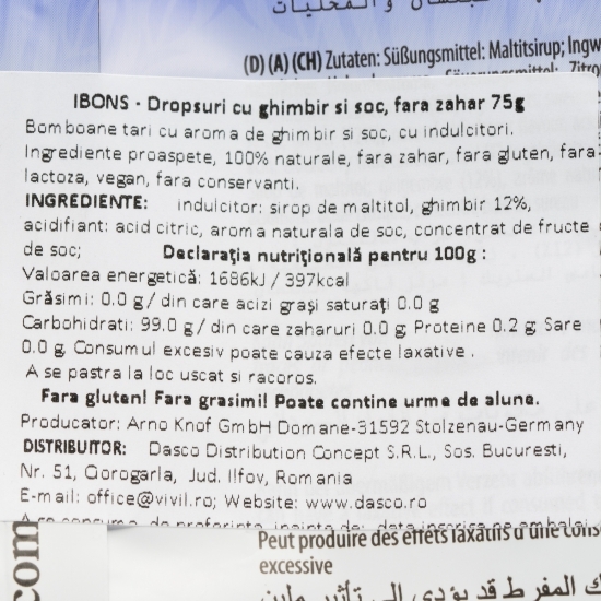 Dropsuri cu ghimbir și soc fără zahăr 75g