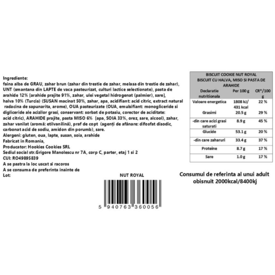 Cookie-biscuit cu halva, unt de arahide, pastă de miso și arahide Nut Royal 50g