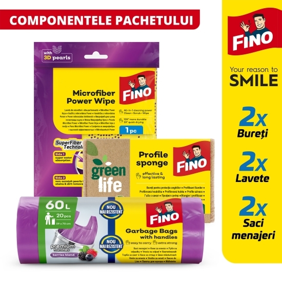 Pachet curățenie - 2 x saci menajeri, 2 x lavete, 2 x bureți