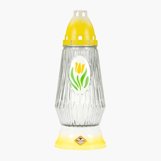 Candelă din sticlă cu lalele, diverse culori