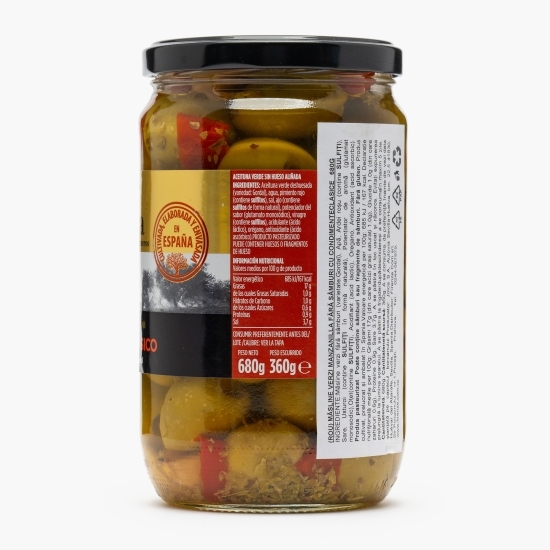 Măsline verzi cu condimente clasice, fără sâmburi 680g