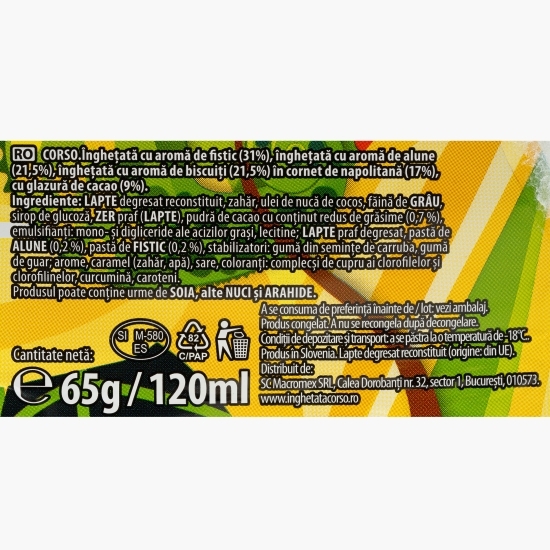 Înghețată cu fistic, alune, biscuiți cu glazură de cacao 120ml