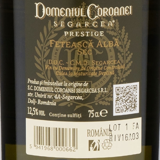Vin alb sec Fetească Albă, 12.5%, 0.75l