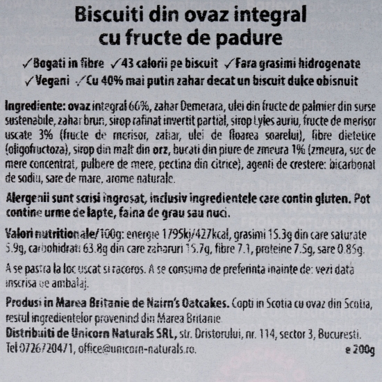 Biscuiți din ovăz integral cu fructe de pădure 200g
