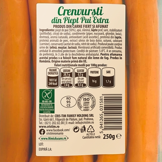 Crenvurști din piept pui extra 250g
