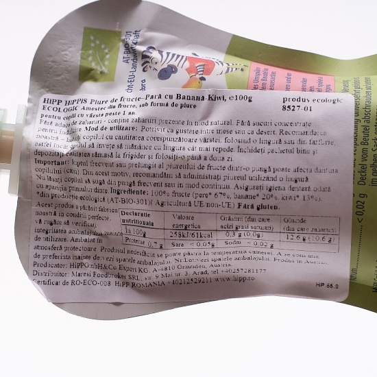 Piure ecologic de pară cu banană și kiwi, +1 an, 100g