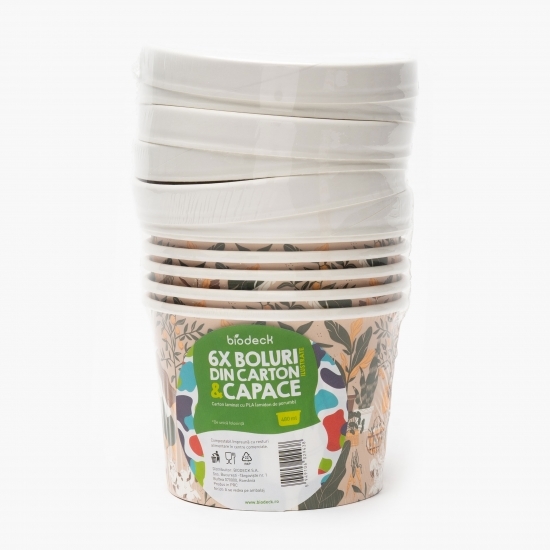Boluri de carton cu capace albe 115mm 480ml 6 buc