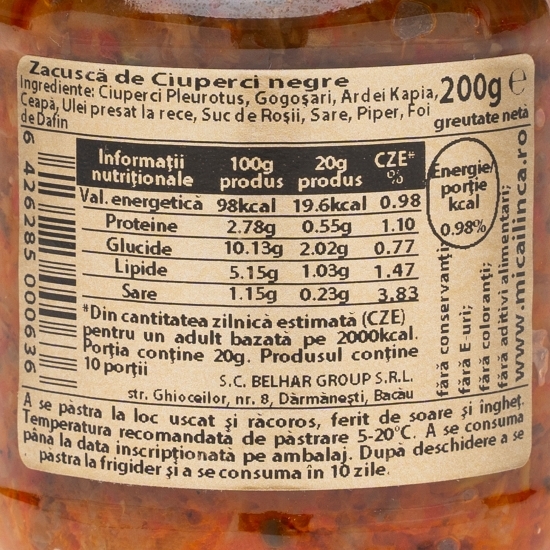 Zacuscă naturală de ciuperci negre 200g