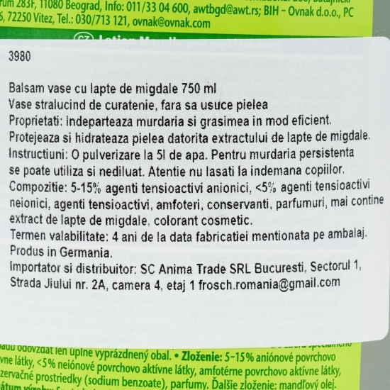 Detergent de vase ecologic Almond Milk 0.75l