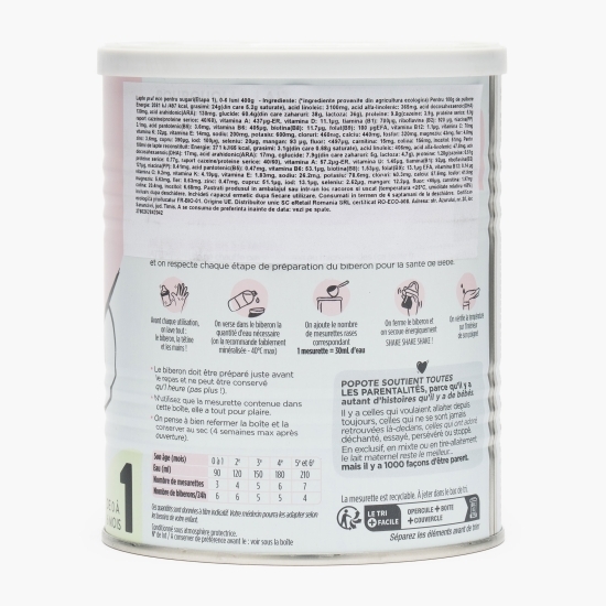 Lapte praf eco pentru sugari (Etapa 1), 0-6 luni, 400g
