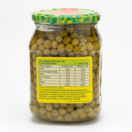 Mazăre verde boabe dulce, borcan 530g