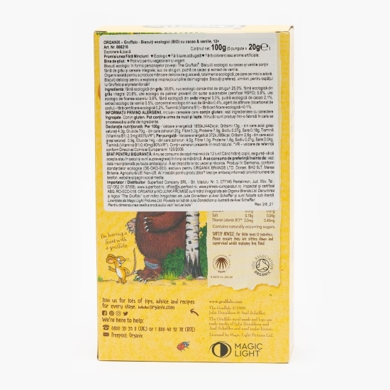 Biscuiți ecologici pentru copii, cu cacao și vanilie, 12+ luni, 100g