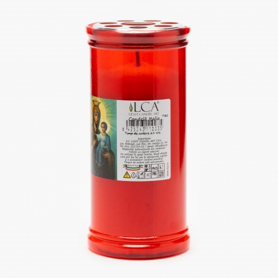 Candelă plastic cu capac anti-vânt, roșu 15.5cm